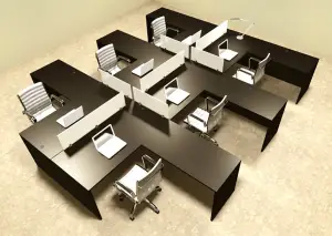 Six Person L Shaped Divider Office Workstation Desk Set